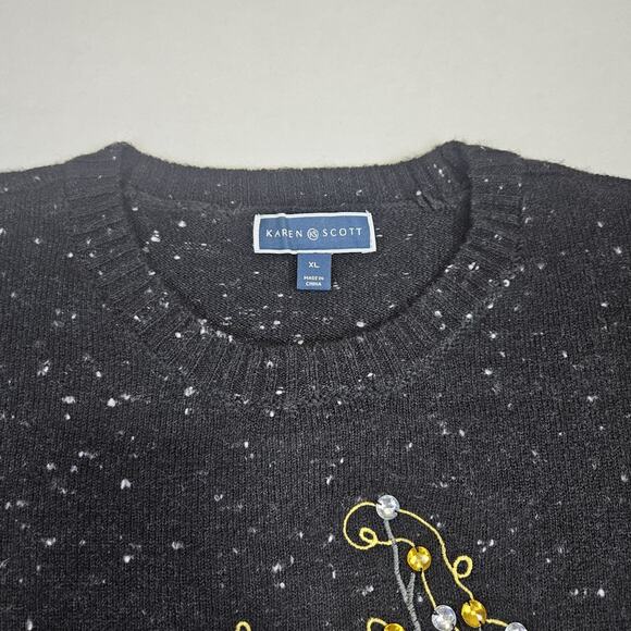 Karen Scott Womens XL Christmas Sweater Black Sequin Reindeer Holiday Party Fun - Picture 12 of 16